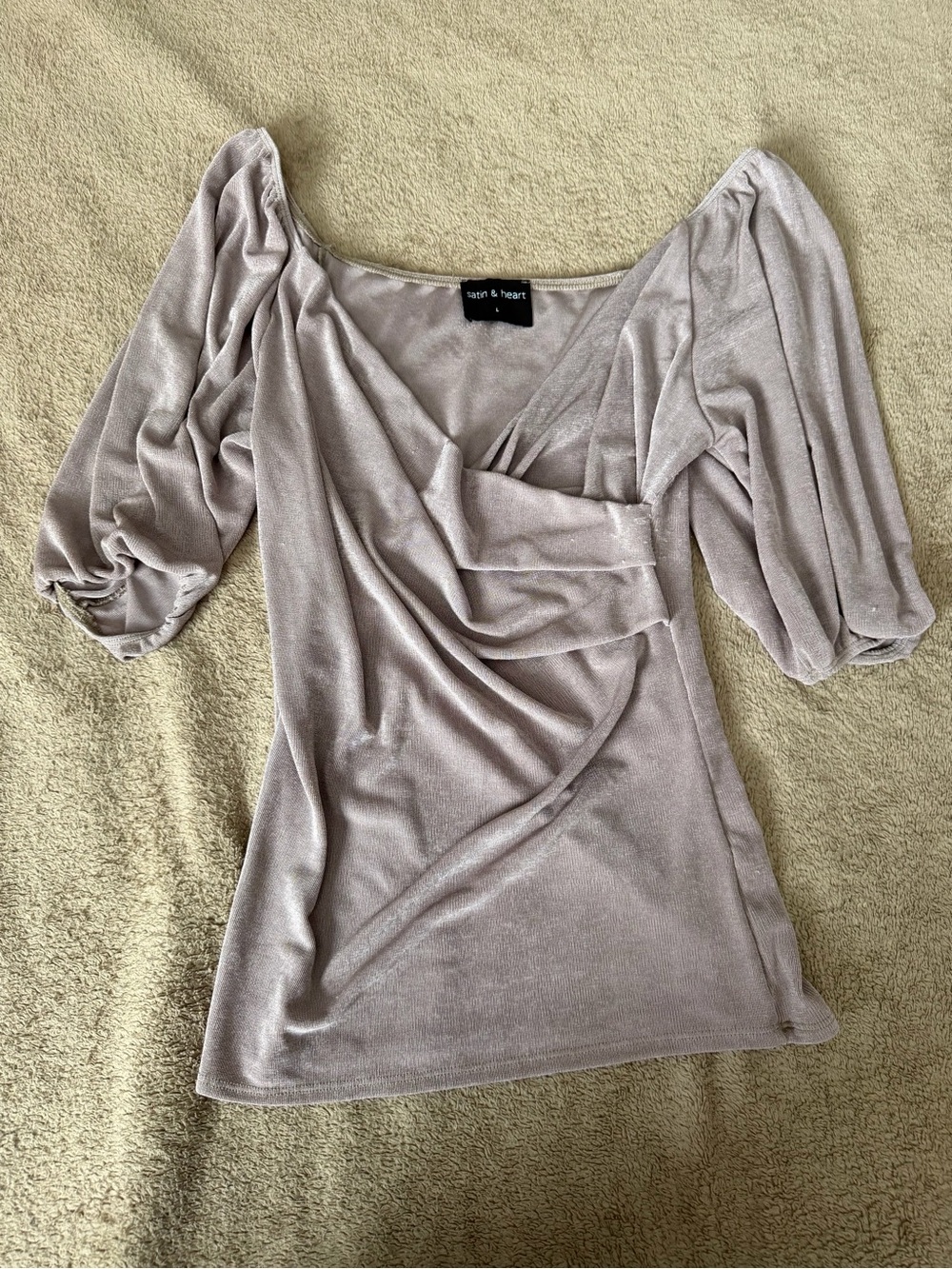 Dusty Mauve Puff-Sleeve Draped Top